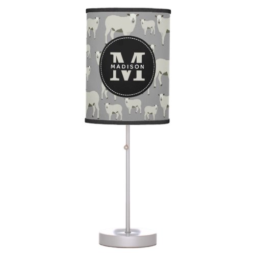 Cute Sheep  Lamb Farm Animal Pattern Monogram  Table Lamp