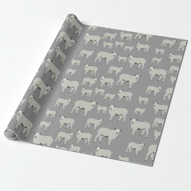 Cute Sheep & Lamb Farm Animal Pattern  Wrapping Paper (Unrolled)