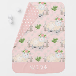 Cute Sheep Lamb Pattern Blush Monogram Baby Blanket