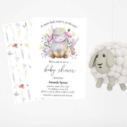 Cute Sheep Lamb Wildflowers Invitation