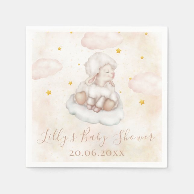 Cute Sheep Little Lamb Pinky Dust star Baby Shower Napkins (Front)