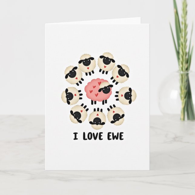 Cute Sheep Love Ewe Pun Card (Front)