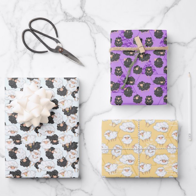 cute sheep lovers tiled party wrapping paper sheets (Front)