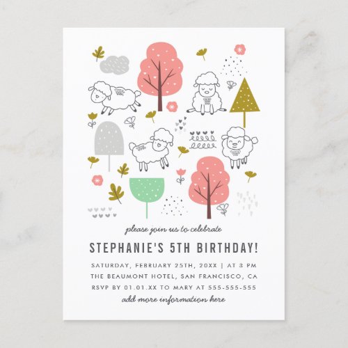 Cute Sheep Modern Little Girl's Birthday Party