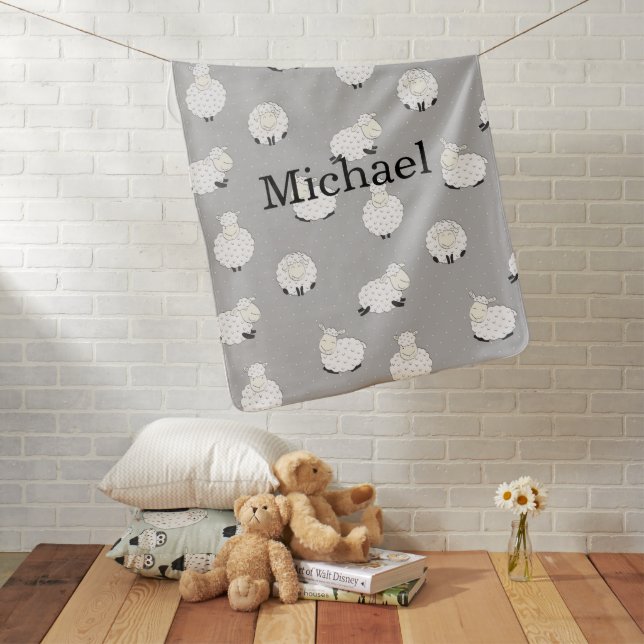Cute Sheep Name Baby Boy Baby Blanket (In Situ)