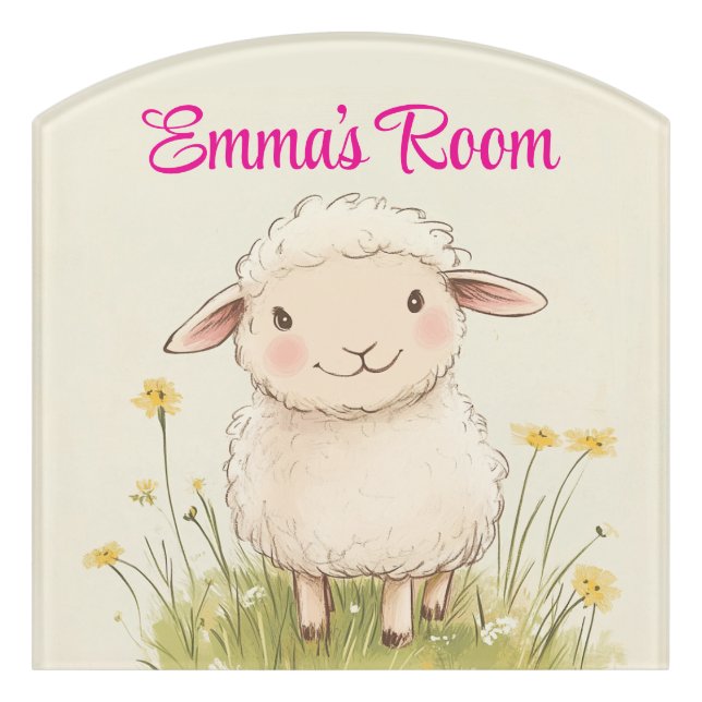Cute Sheep Nursery Decor, Personalized  Door Sign (Contour Front)