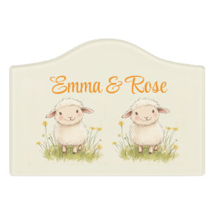 Cute Sheep Nursery Decor, Personalized For Twins,  Door Sign