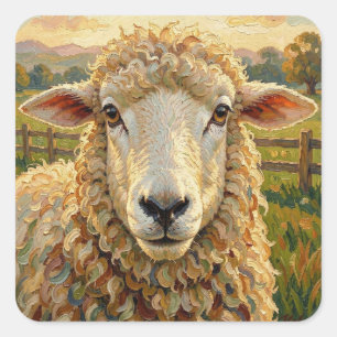 Cute Sheep on a Ranch Farm Animals Square Sticker