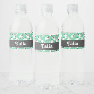 Cute sheep on green pattern water bottle label
