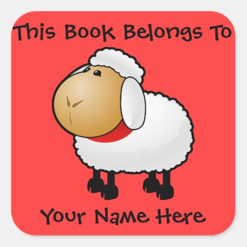 Cute Sheep on Red Book Name Sticker