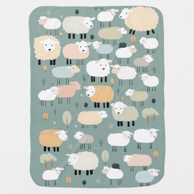 Cute Sheep Pastel Colors Illustration Minimal Baby Blanket (Front)
