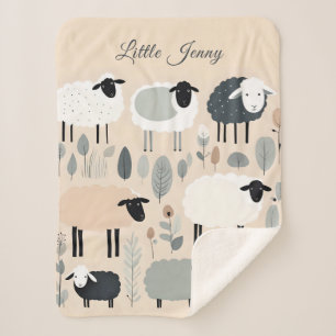 Cute Sheep Pastel Colors Minimal Personalized Sherpa Blanket