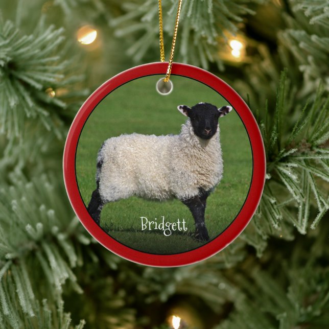 Cute Sheep Personalized Ceramic Ornament (Tree)