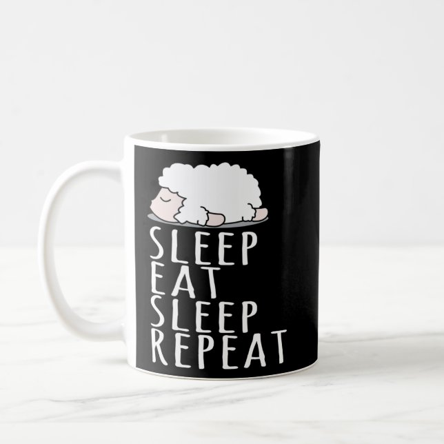 Cute sheep sleep eat repeat saying nightdress  coffee mug (Left)