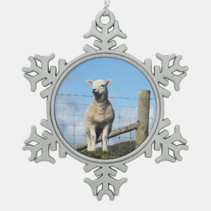CUTE SHEEP SNOWFLAKE PEWTER CHRISTMAS ORNAMENT