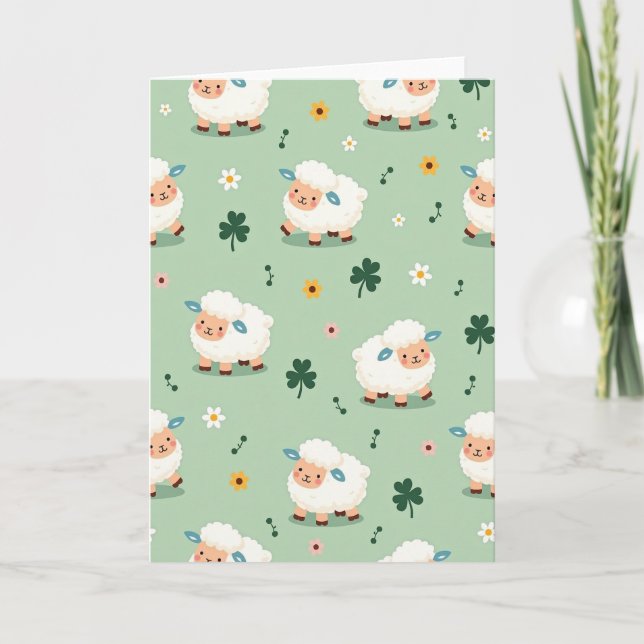 Cute Sheep Springtime Scene Card (Front)