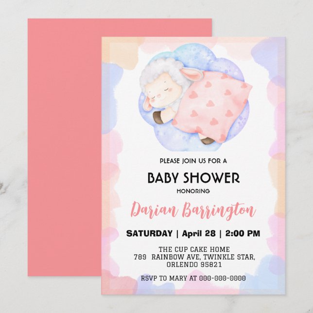 Cute sheep star balloon baby shower party boys invitation (Front/Back)