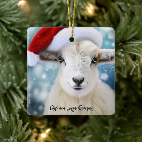 Cute Sheep Wearing Red Hat Christmas Ceramic Ornament