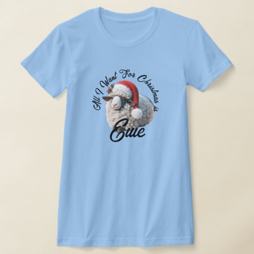 Cute Sheep Wearing Santa Hat Christmas T_Shirt