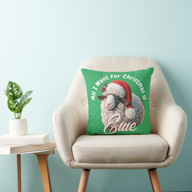 Cute Sheep Wearing Santa Hat Christmas Throw Pillow (Chair)