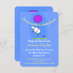 Cute sheep with balloon cartoon baby shower invitation