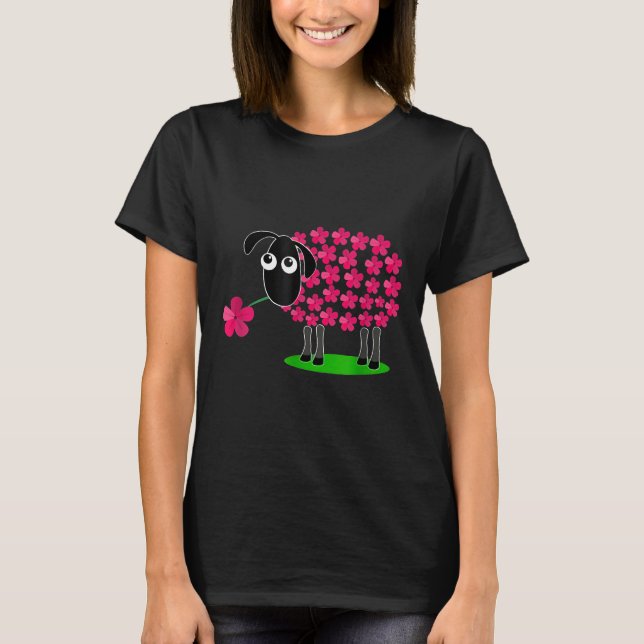 Cute Sheep with Flower Wool for Girls Women Tee 0b (Front)