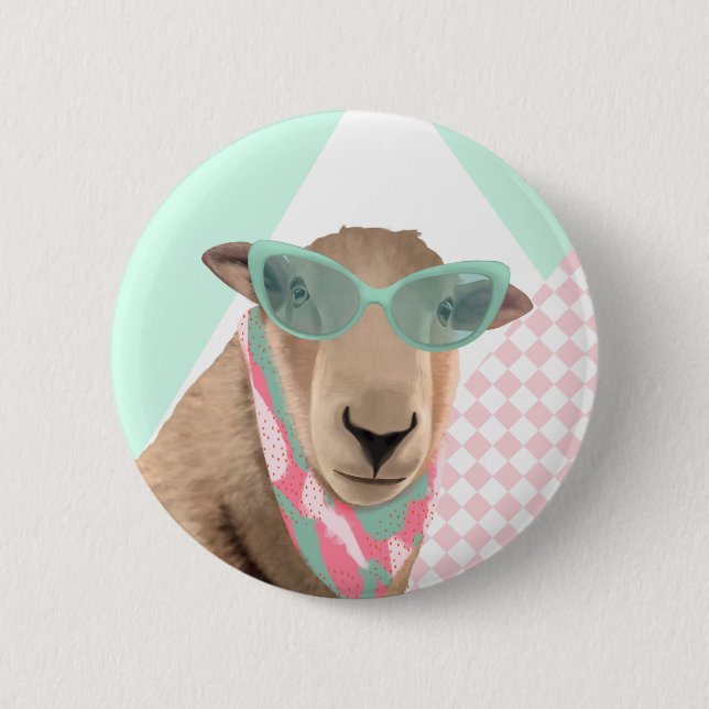 Cute Sheep With Glasses  Button (Front)