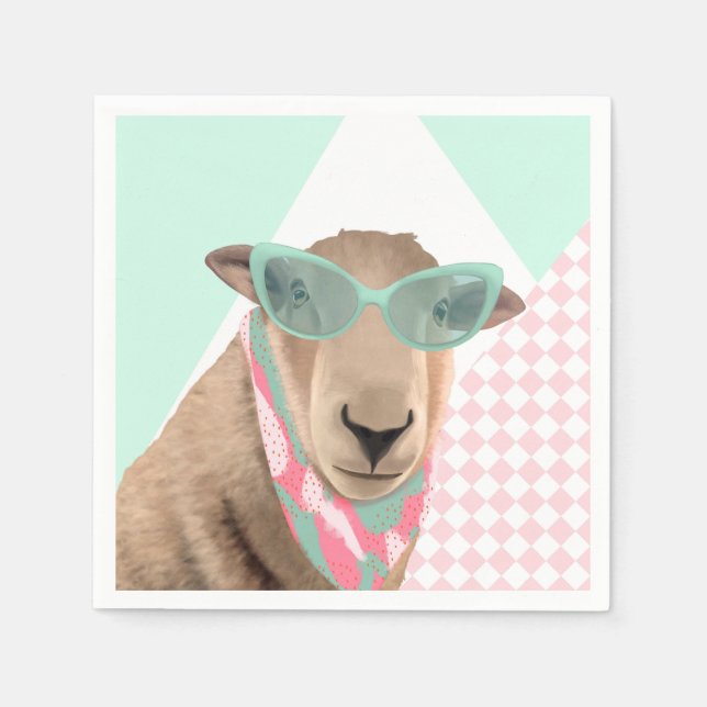 Cute Sheep With Glasses  Napkins (Front)