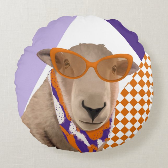 Cute Sheep With Glasses  Round Pillow (Front)