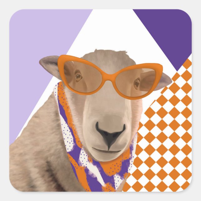Cute Sheep With Glasses  Square Sticker (Front)