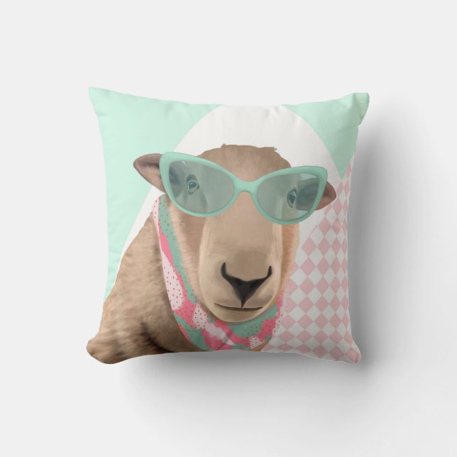 Cute Sheep With Glasses  Throw Pillow (Front)