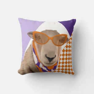 Cute Sheep With Glasses  Throw Pillow