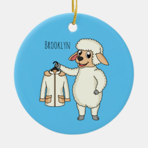 Cute sheep with jacket cartoon ceramic ornament