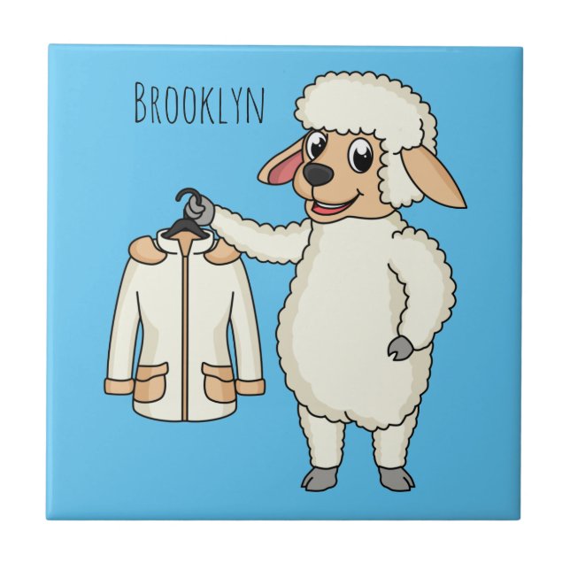 Cute sheep with jacket cartoon ceramic tile (Front)
