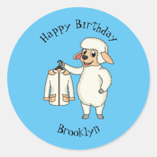 Cute sheep with jacket cartoon classic round sticker