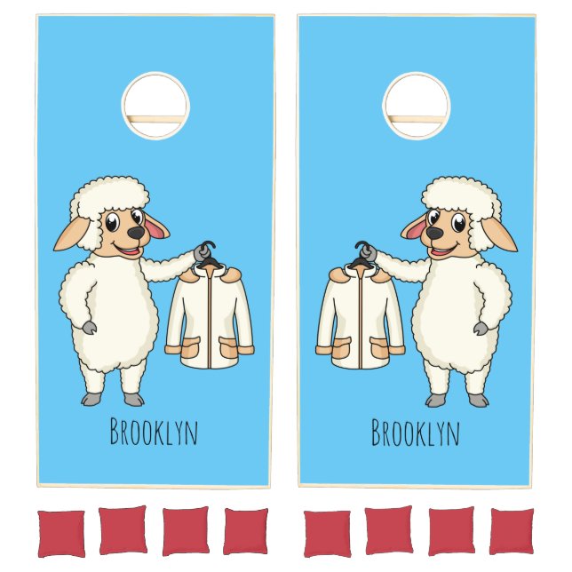 Cute sheep with jacket cartoon cornhole set (Set)