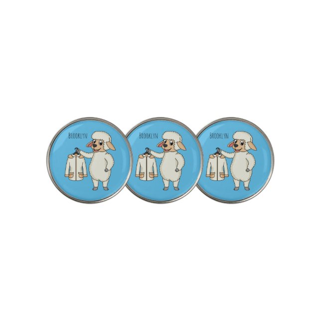 Cute sheep with jacket cartoon golf ball marker (3 Up)