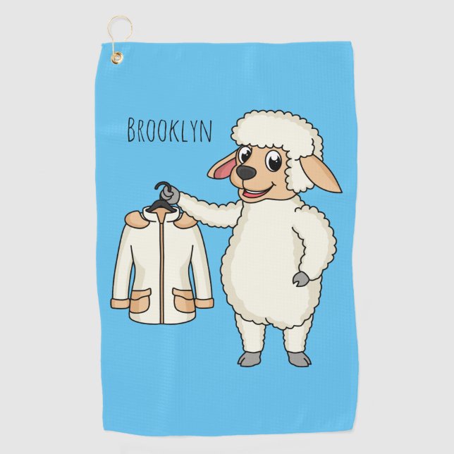 Cute sheep with jacket cartoon  golf towel (Front)