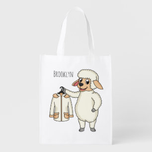 Cute sheep with jacket cartoon grocery bag