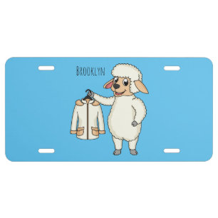 Cute sheep with jacket cartoon license plate