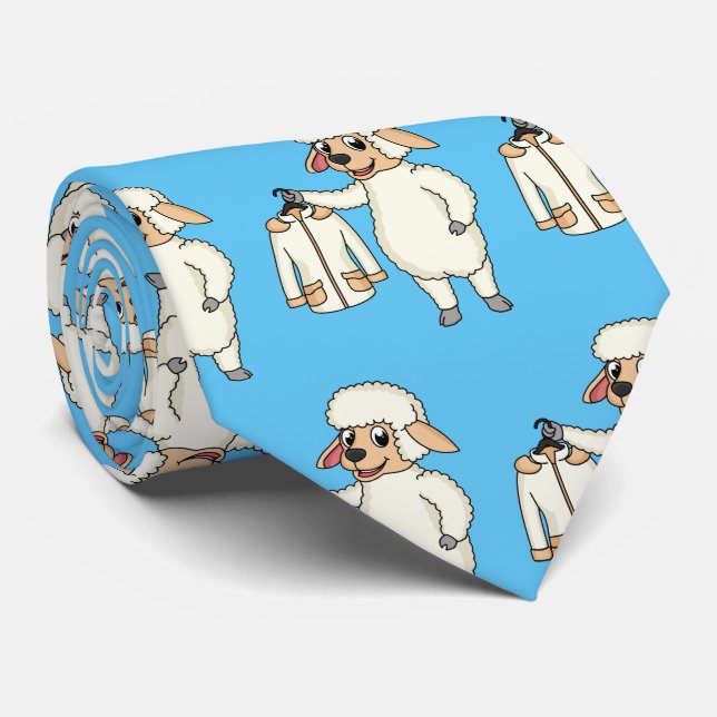 Cute sheep with jacket cartoon neck tie (Rolled)