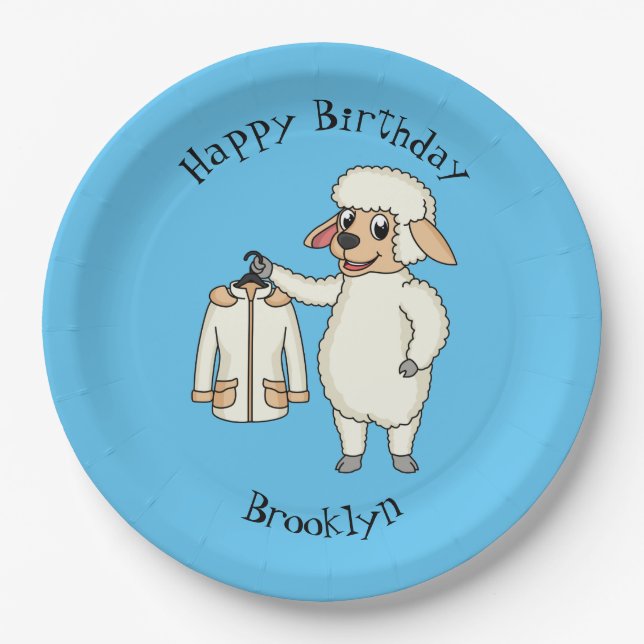 Cute sheep with jacket cartoon  paper plates (Front)