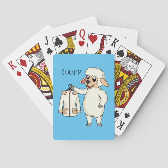 Cute sheep with jacket cartoon  poker cards (Back)