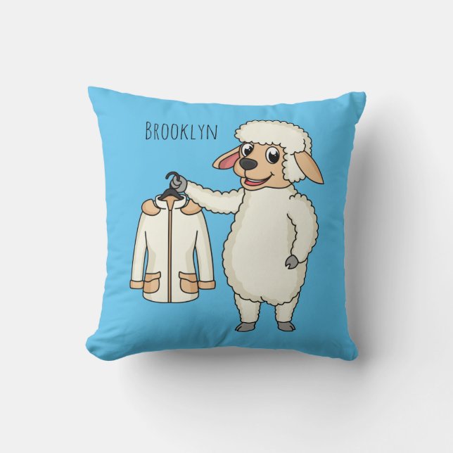 Cute sheep with jacket cartoon  throw pillow (Front)