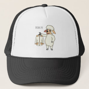 Cute sheep with jacket cartoon trucker hat