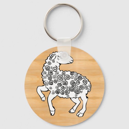 Cute Sheep with Spiral Fleece Blue Eyes Folk Art Keychain