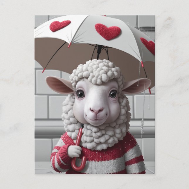 Cute Sheep With Sweater and Umbrella Postcard (Front)