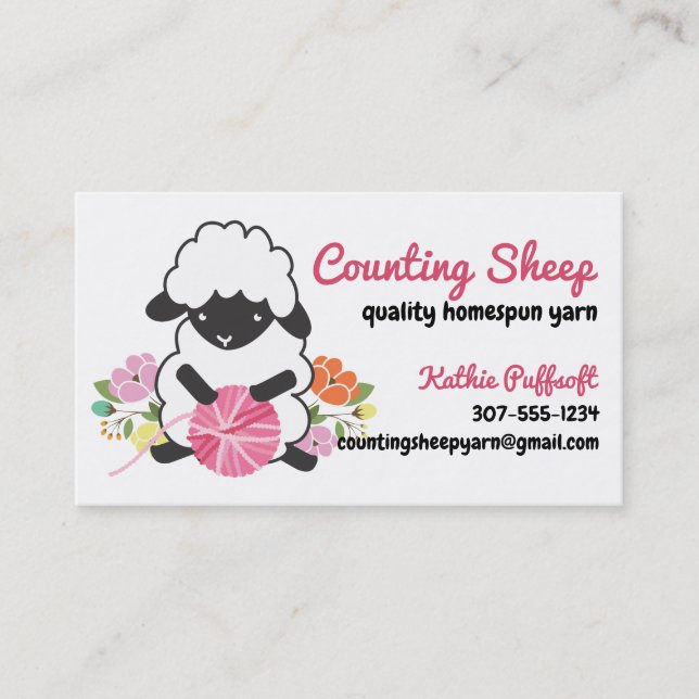 Cute sheep yarn homespun knitting crochet business card (Front)