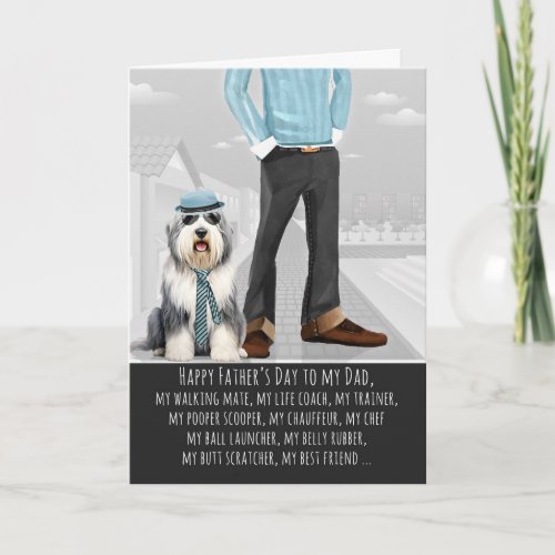 Cute Sheepdog and Dad Funny Father's Day Holiday Card
