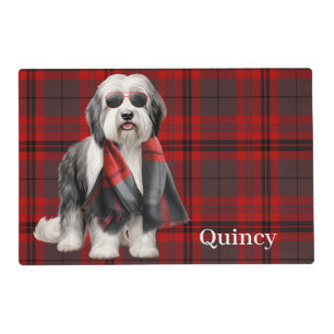 Cute Sheepdog and Red Plaid Funn Holiday Christmas Placemat